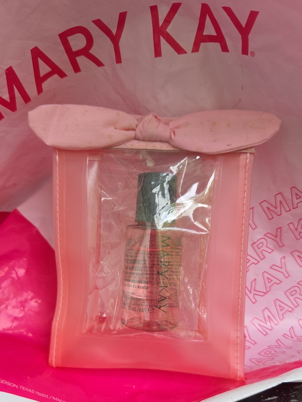 Mary Kay Oil-Free Eye Makeup Remover With Pink Bow Cosmetic Pouch